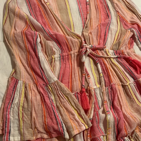 EUC! Blue Island size M multi-color stripe beach kimono w/tassels. - Picture 3 of 4